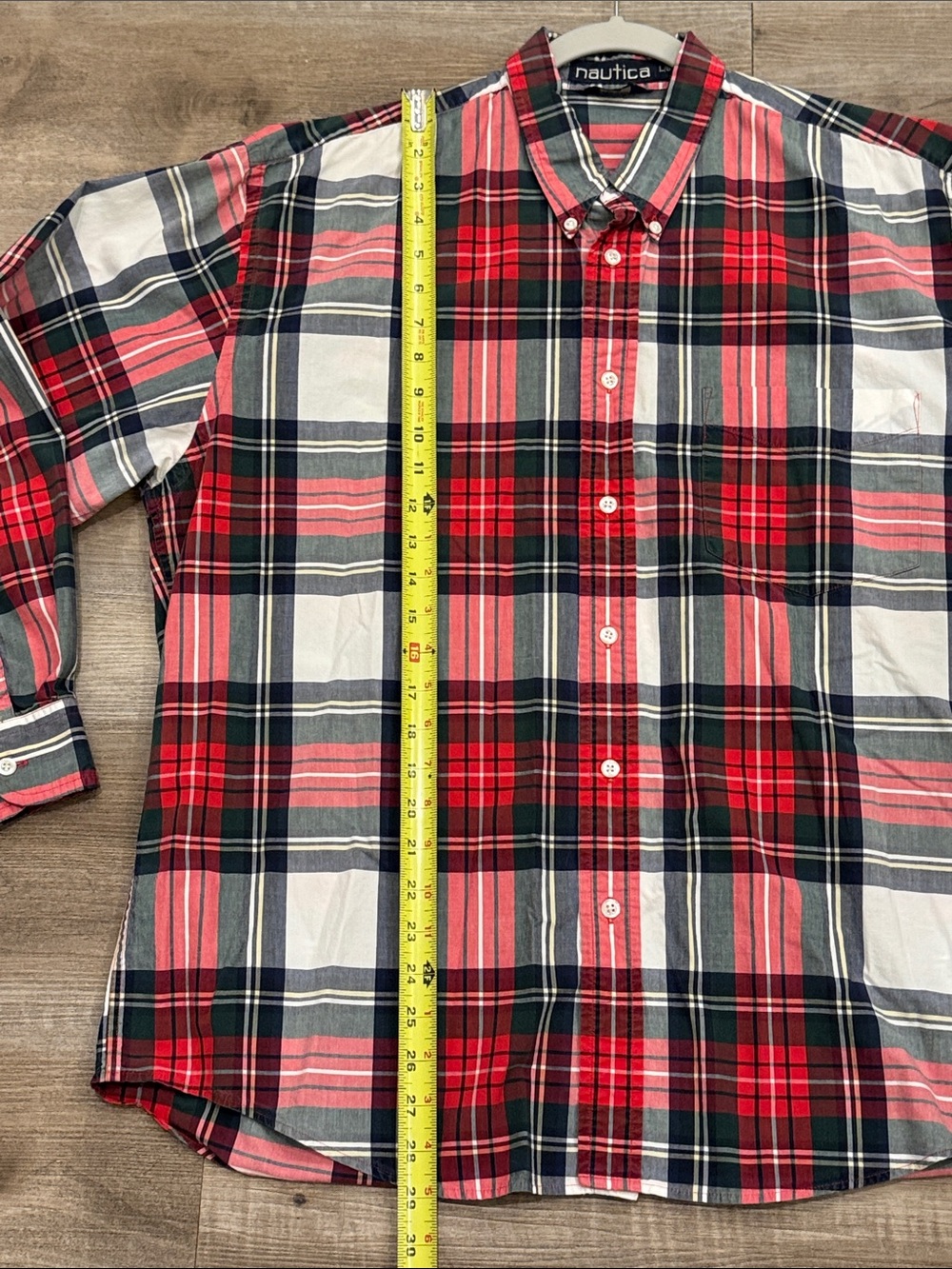 Vintage Nautica Red Navy White Tartan Plaid Button-Down Shirt Size Large - Picture 8 of 11